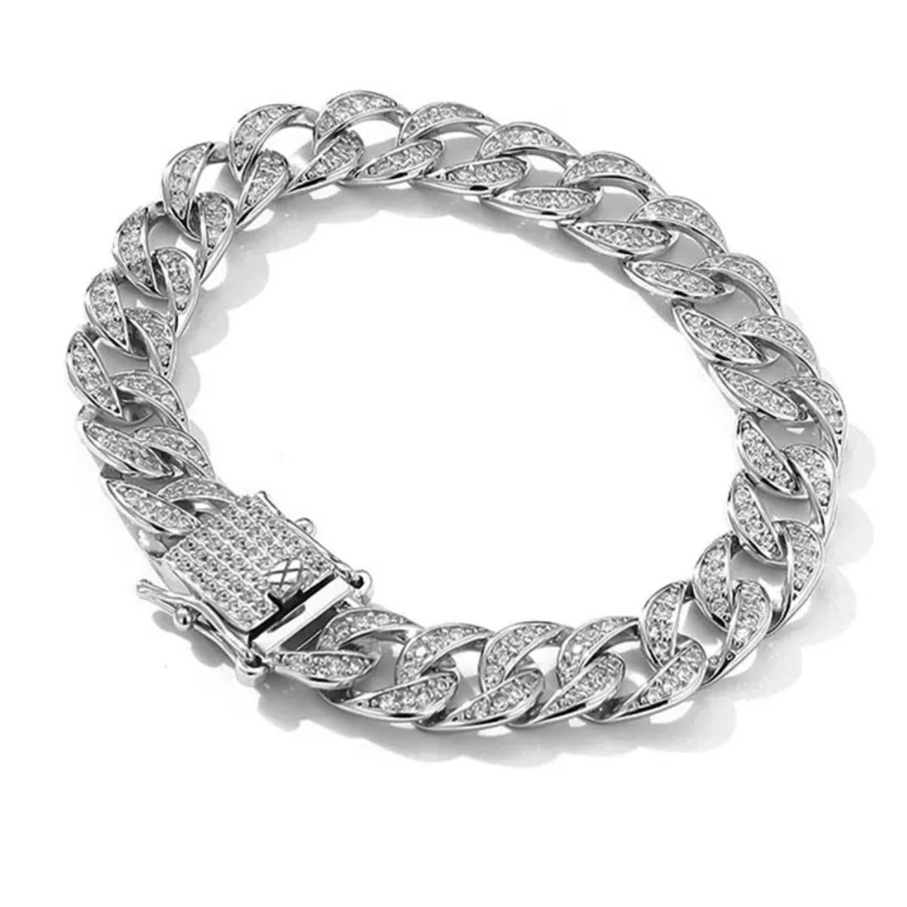 150mm - Moissanite 925 Sterling Silver 8mm Cuban Curb Link Chain Bracelet