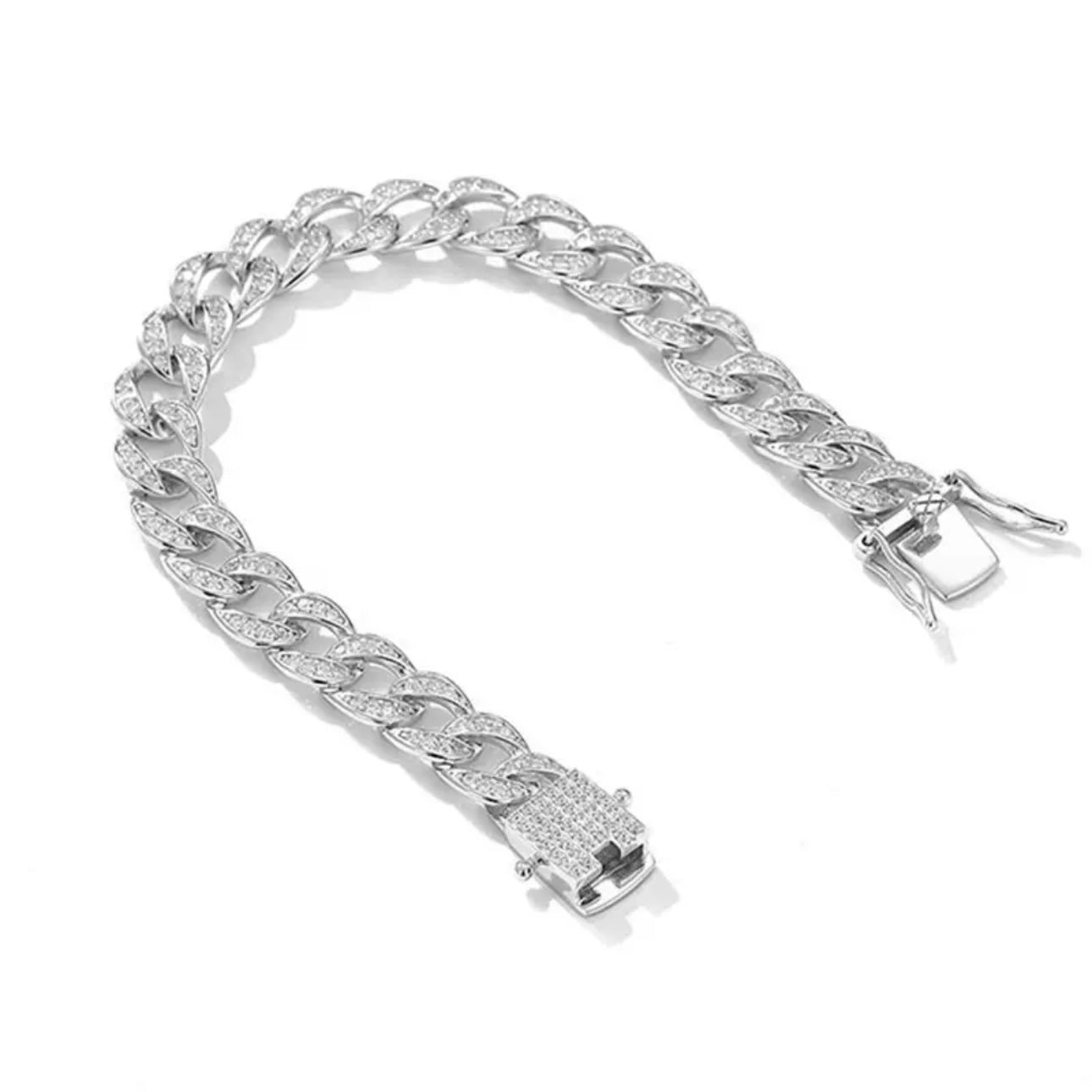 150mm - Moissanite 925 Sterling Silver 8mm Cuban Curb Link Chain Bracelet